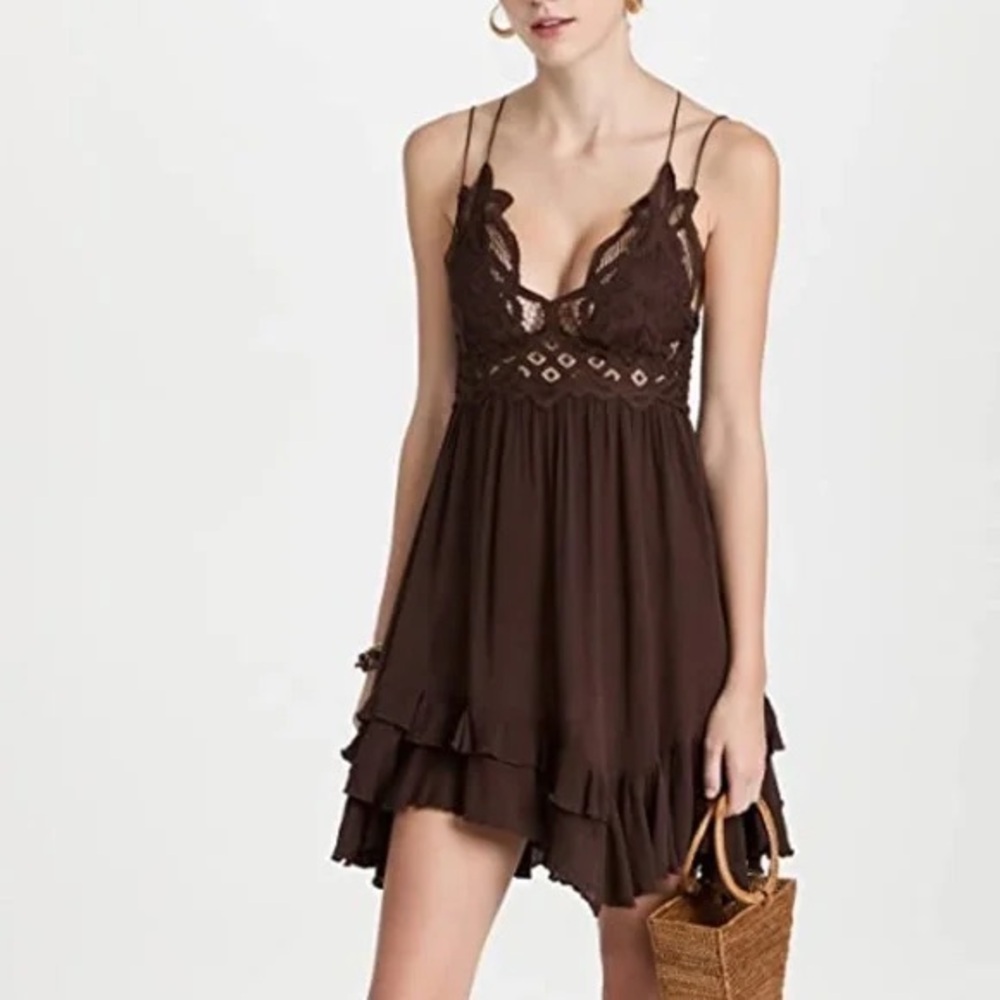 FP Movement by Free People Dark Brown Lace Mini Dress